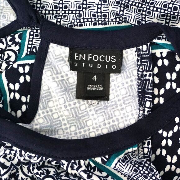 En Focus Studio Maxi Dress Womens Size 4 Sleeveless Green And Black Geo Print - Picture 11 of 12